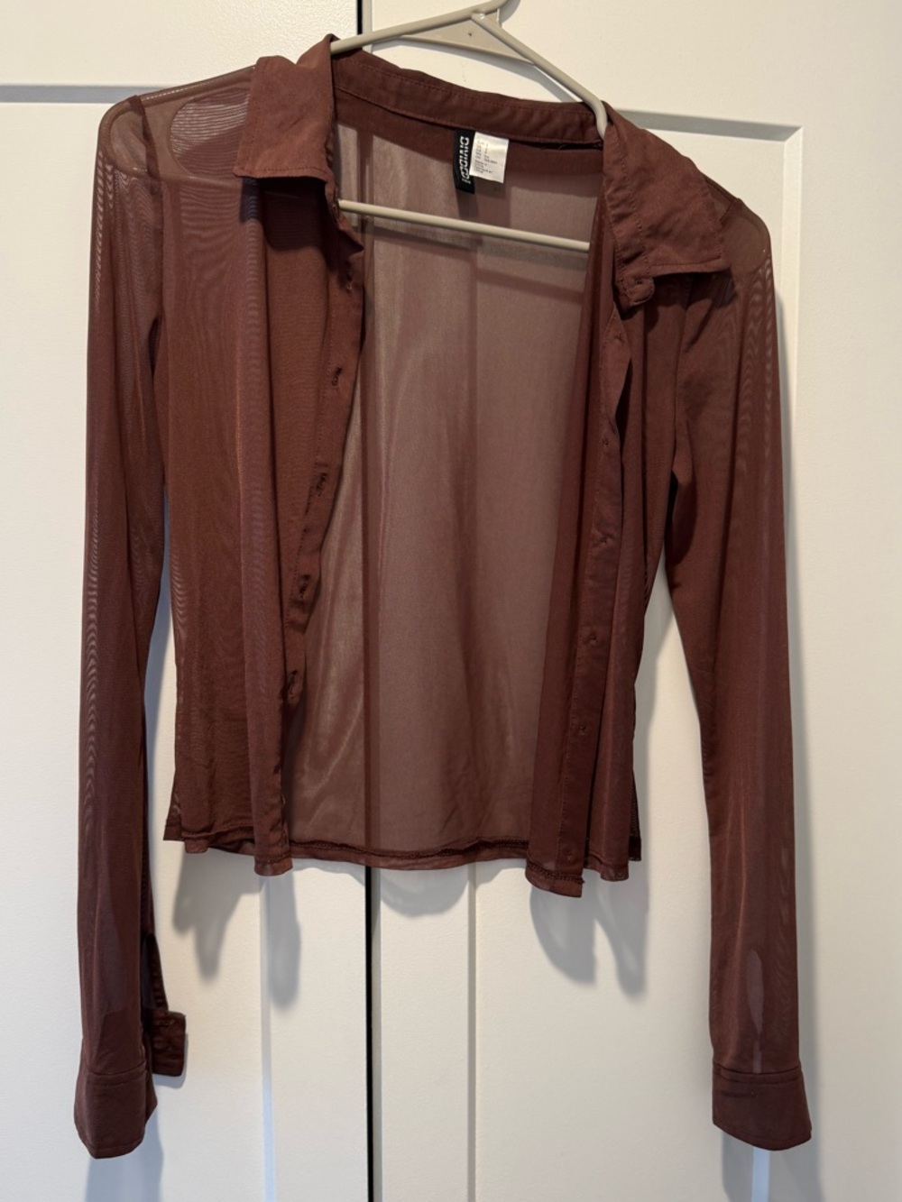 H&M Brown Mesh Button Up Top